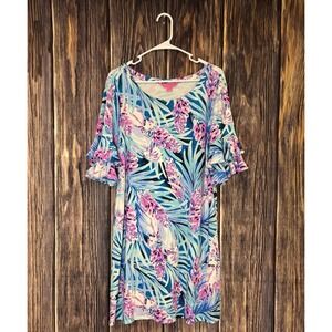 Lilly Pulitzer Mini Lula Dress Womens Size L Pink Blue Tropical Mr Peacock